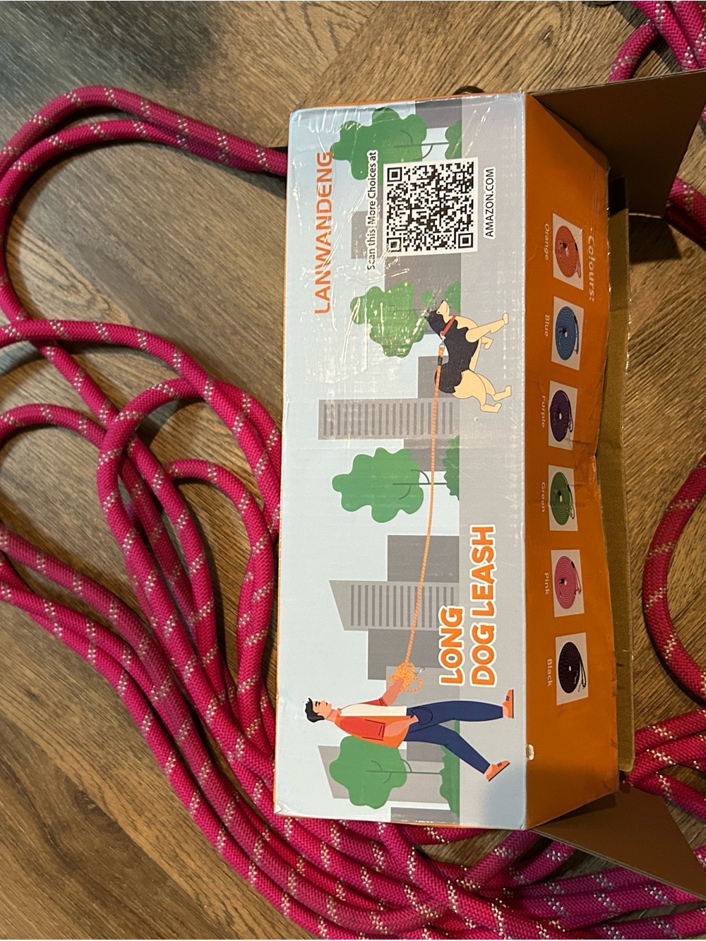 Pink Long Dog Leash - 50 feet , Durable Outdoor Rope, metal clips at both ends